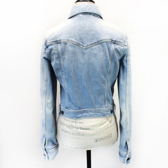 Abercrombie & Fitch Denim Jacket Y2K Button Pocket Destressing Cropped Large - Picture 6 of 7